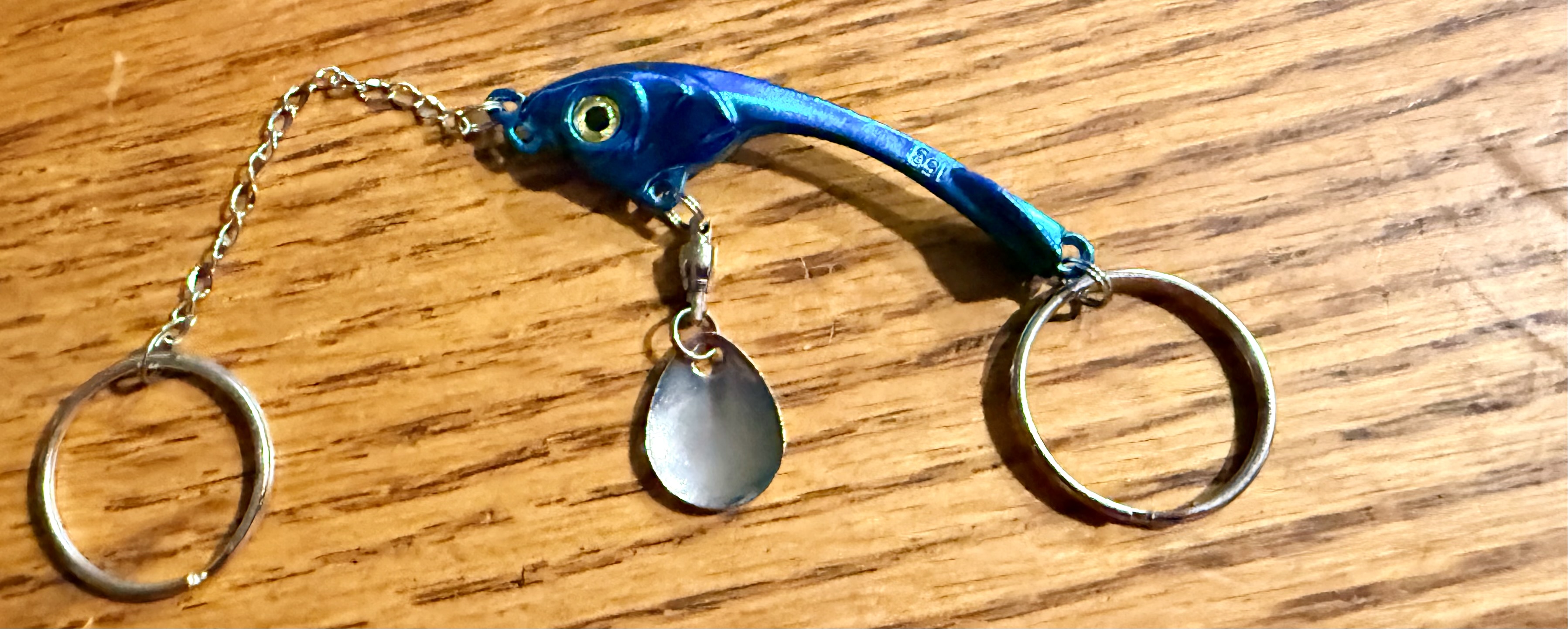 Blue and green crankbait keychain